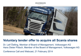 Voluntary tender offer to acquire all Scania shares