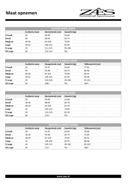 Maattabel ZAES - IJsclub Voorwaarts