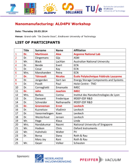 Nanomanufacturing: ALD4PV Workshop LIST OF PARTICIPANTS