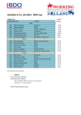 Startlijst 4-5-6 juli 2014 BDO Cup
