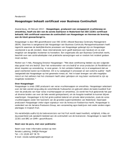 Persbericht 25 februari 2014 - Certificatie BCM ISO
