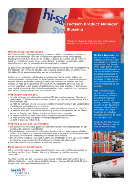 Vacature Tactisch Product Manager Blussing 08 - Hi-Safe