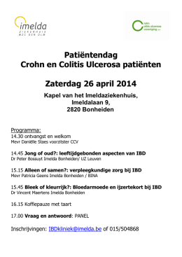 Patiëntendag Crohn en Colitis Ulcerosa patiënten Zaterdag 26 april
