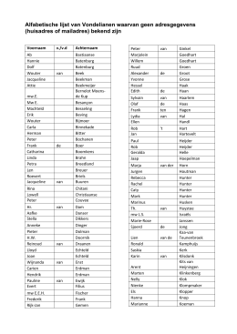 Alfabetische lijst van Vondelianen waarvan geen adresgegevens