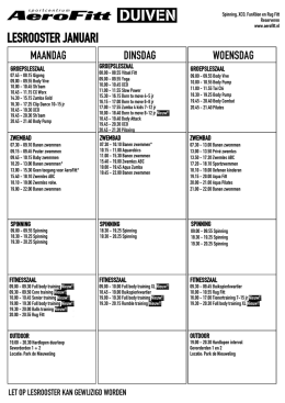 Lesrooster januari AeroFitt Duiven