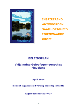 Beleidsplan VGF - Vrijzinnige Geloofsgemeenschap Flevoland