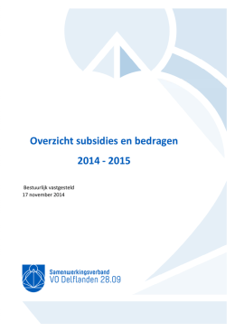 Overzicht subsidies en bedragen 2014 - 2015