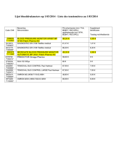 Lijst bloeddrukmeters op 1/03/2014 ‐ Liste des tensiomètres au 1/03