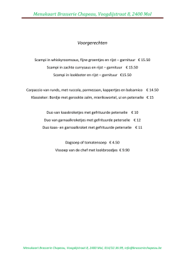 Menukaart Brasserie Chapeau, Voogdijstraat 8, 2400 Mol