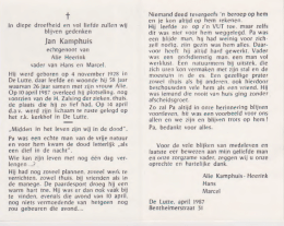 Jan Kamphuis - bidprentjes
