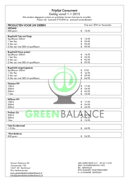 Prijslijst producten consument Green Balance 2015