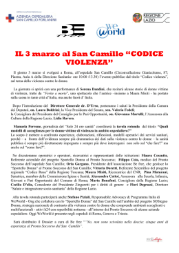 IL 3 marzo al San Camillo “CODICE VIOLENZA”