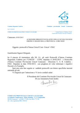 Lettera trasmissione protocolli intesa Unicef Coni e FIGC