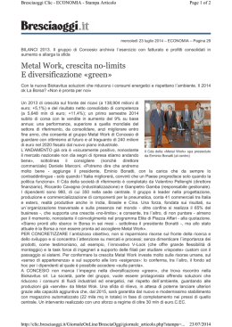 Metal Work, crescita no-limits E diversificazione «green
