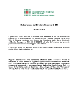 Deliberazione del Direttore Generale N. 214 Del 04/12/2014