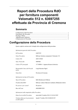 Report della Procedura RdO per fornitura componenti Velomatic