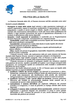 Politica della qualit&agrave; - Dipartimento di Medicina Trasfusionale ASL