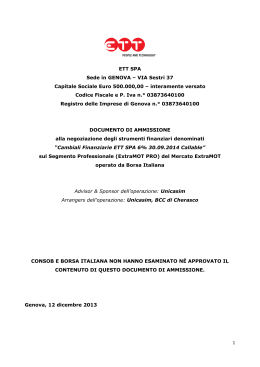 Documento di Ammissione Cambiali Finanziarie ETT 30.09.2014
