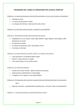 PROGRAMMA DEL CORSO DI FORMAZIONE PER CLINICAL MONITOR Modulo 1
