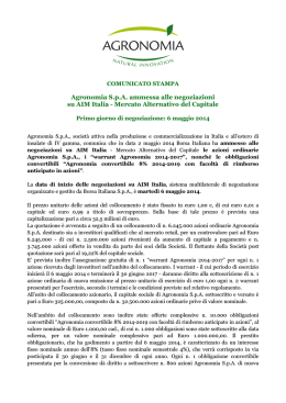 Agronomia S.p.A. ammessa alle negoziazioni su Aim Italia