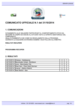 COMUNICATO UFFICIALE N.1 del 31/10/2014
