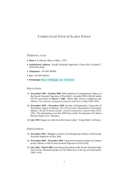 CURRICULUM VIT&AElig; OF ILARIA PAVAN