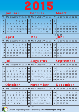 Gratis jaarkalender 2015 met weeknummers met Belgie feestdagen