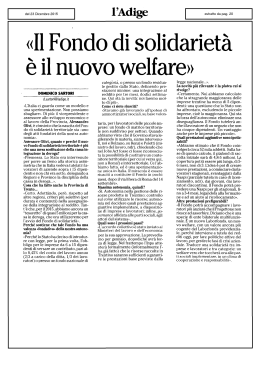 Il fondo di solidarietà è il nuovo welfare - L`Adige