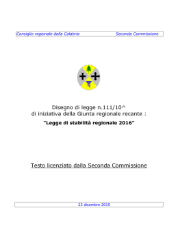 Legge di Stabilit&agrave; Regionale 2016 - Consiglio regionale della Calabria