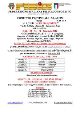 DAL 22 AL 30 Gennaio 2016 - FIBIS - Comitato Provinciale Salerno