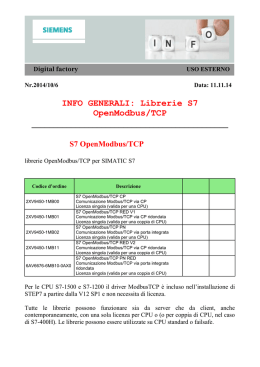 INFO GENERALI: Librerie S7 OpenModbus/TCP