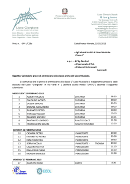 Calendario prove di ammissione alla classe prima del Liceo Musicale