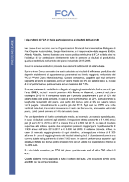 16 aprile 2015 I dipendenti di FCA in Italia parteciperanno ai risultati