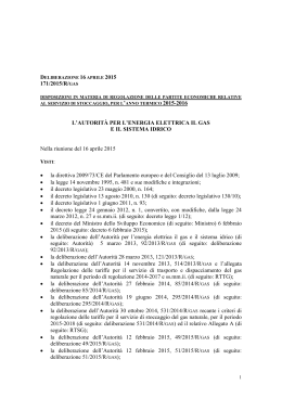 171/2015/R/GAS L`AUTORIT&Agrave; PER L`ENERGIA ELETTRICA IL GAS