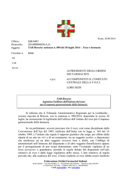 TAR Brescia: sentenza n. 890 del 30 luglio 2014 – Trust e farmacia