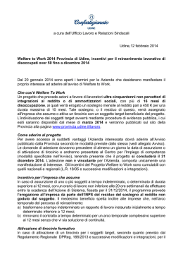 Welfare to Work 2014 Provincia di Udine, incentivi per il
