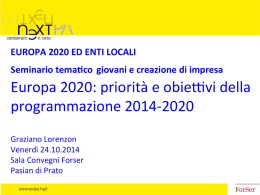 Priorit&agrave; e obiettivi programmazione 2014-2020