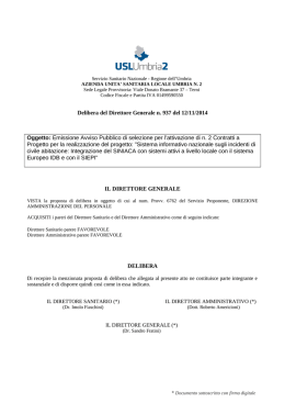 Delibera del Direttore Generale n. 937 del 12/11/2014 Oggetto