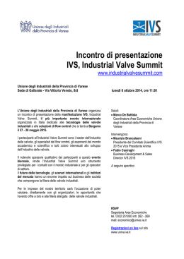 Incontro di presentazione IVS, Industrial Valve Summit