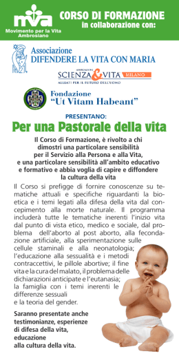 Per una Pastorale della vita - Confederazione Italiana Metodi