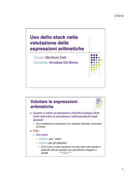 Applicazione dello stack: valutazione di espressioni aritmetiche