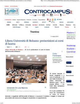 Libera Universit&agrave; di Bolzano: preiscrizioni ai corsi di laurea