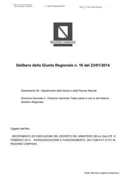 Delibera della Giunta Regionale n. 16 del 23/01/2014