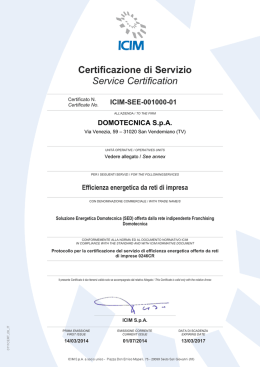 Certificazione di Servizio Service Certification