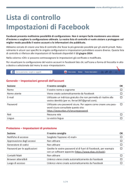 Lista di controllo impostazioni di Facebook - eBanking