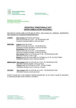 PEDIATRIA TERRITORIALE EST ORARI AMBULATORI VACCINALI