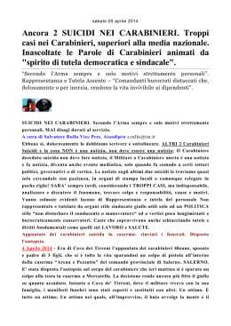 06 04 2014 Ancora 2 suicidi nei Carabinieri. Troppi casi nei