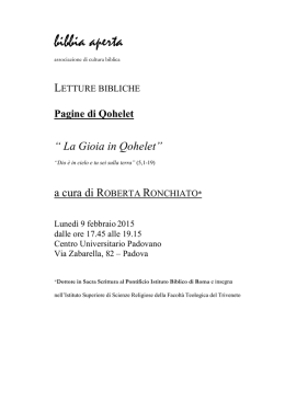 Roberta Ronchiato - "La Gioia in Qohelet"