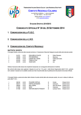 Comunicato Ufficiale n. 34 del 25 Settembre 2014