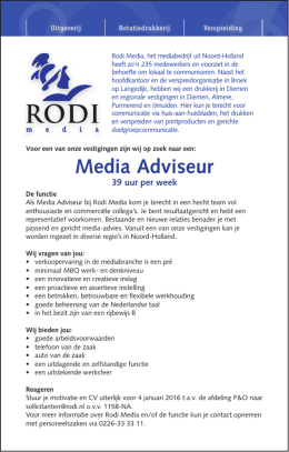 Vacature Rodi Media – Media Adviseur